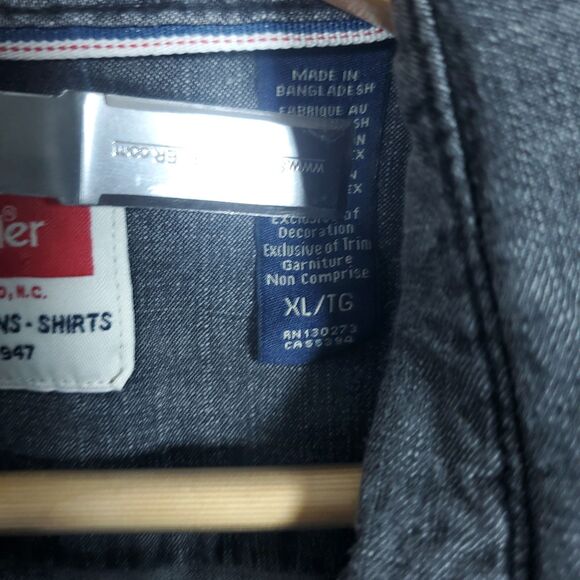 Wrangler Shirt men's XL Gray Denim long sleeve Black Pearl snap Casual Western - Picture 4 of 11